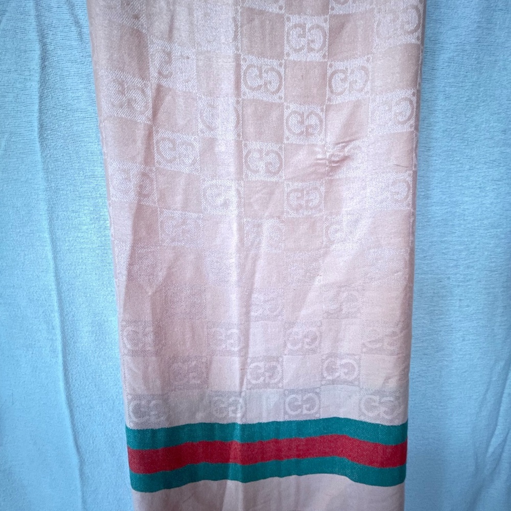 GUCCI shawl apricot classic gc stripe wool made In Italy - Picture 2 of 7